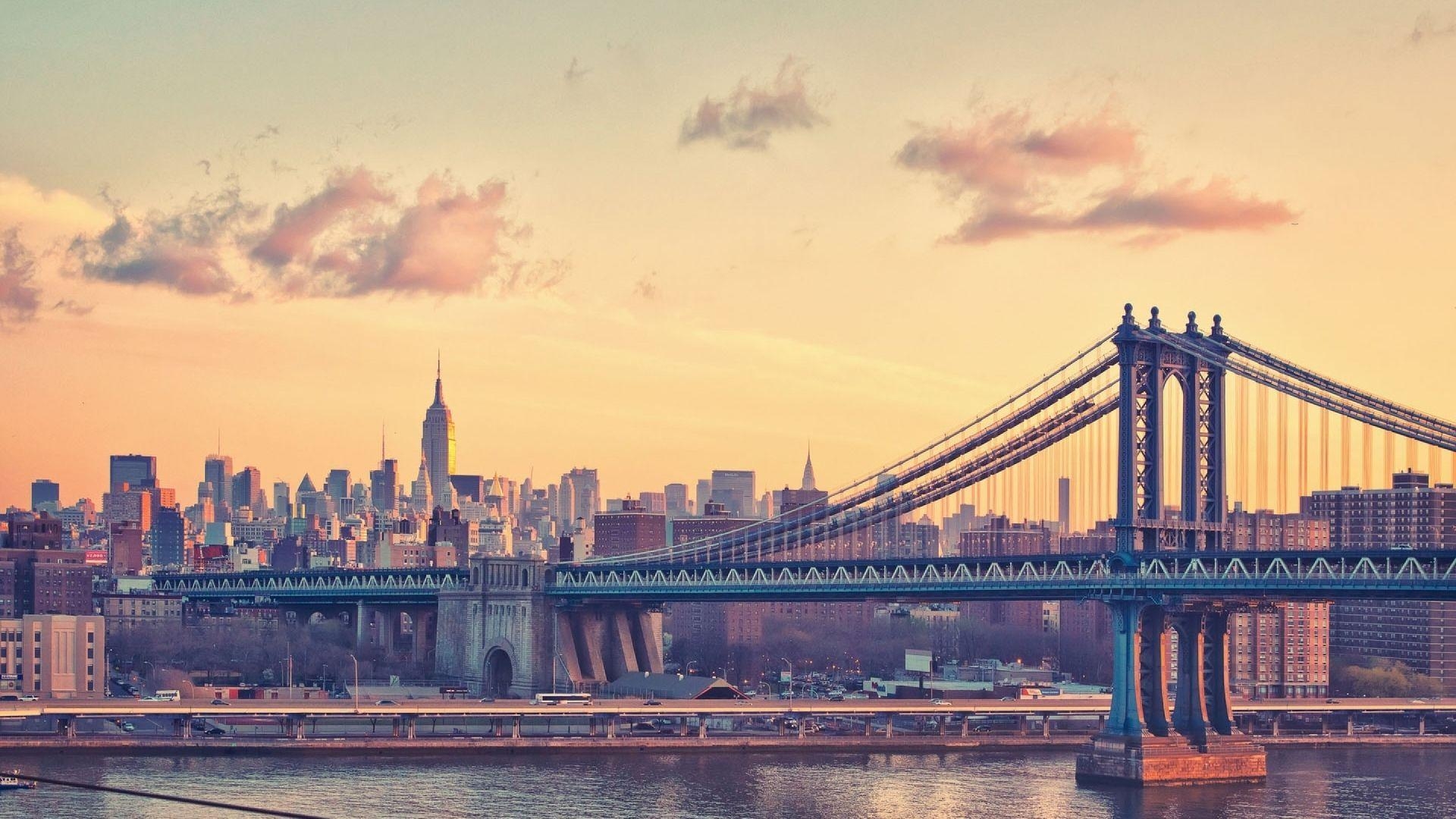 Manhattan Brücke, New York, Dämmerung, USA, Stadtbild, 1920x1080 Full HD Desktop