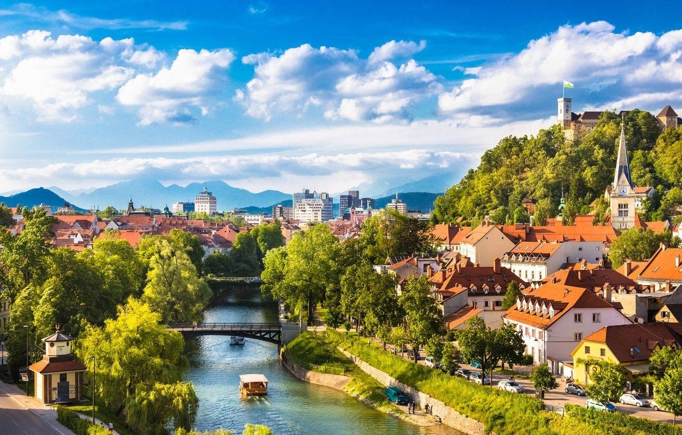 Stadt, Fluss, Slowenien, Ljubljana, Slowenien, 1340x850 HD Desktop