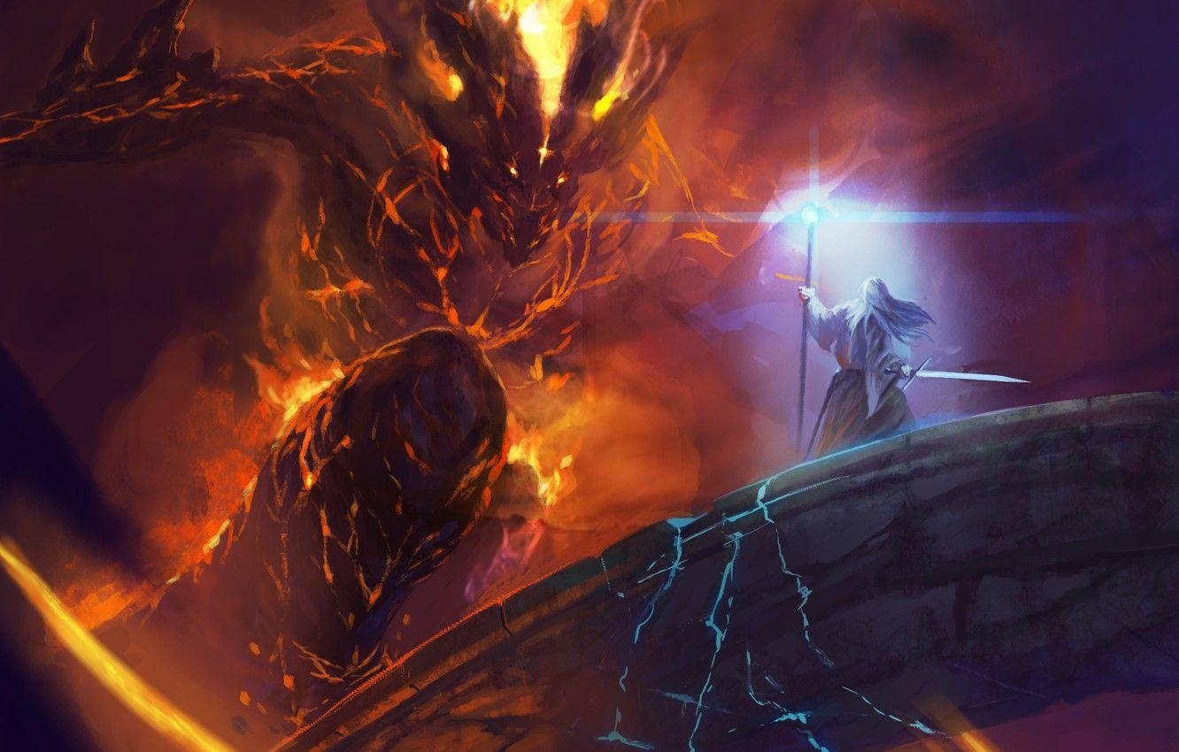 Gandalf, Balrog, Brücke, Kampf, Herr der Ringe, 1340x850 HD Desktop