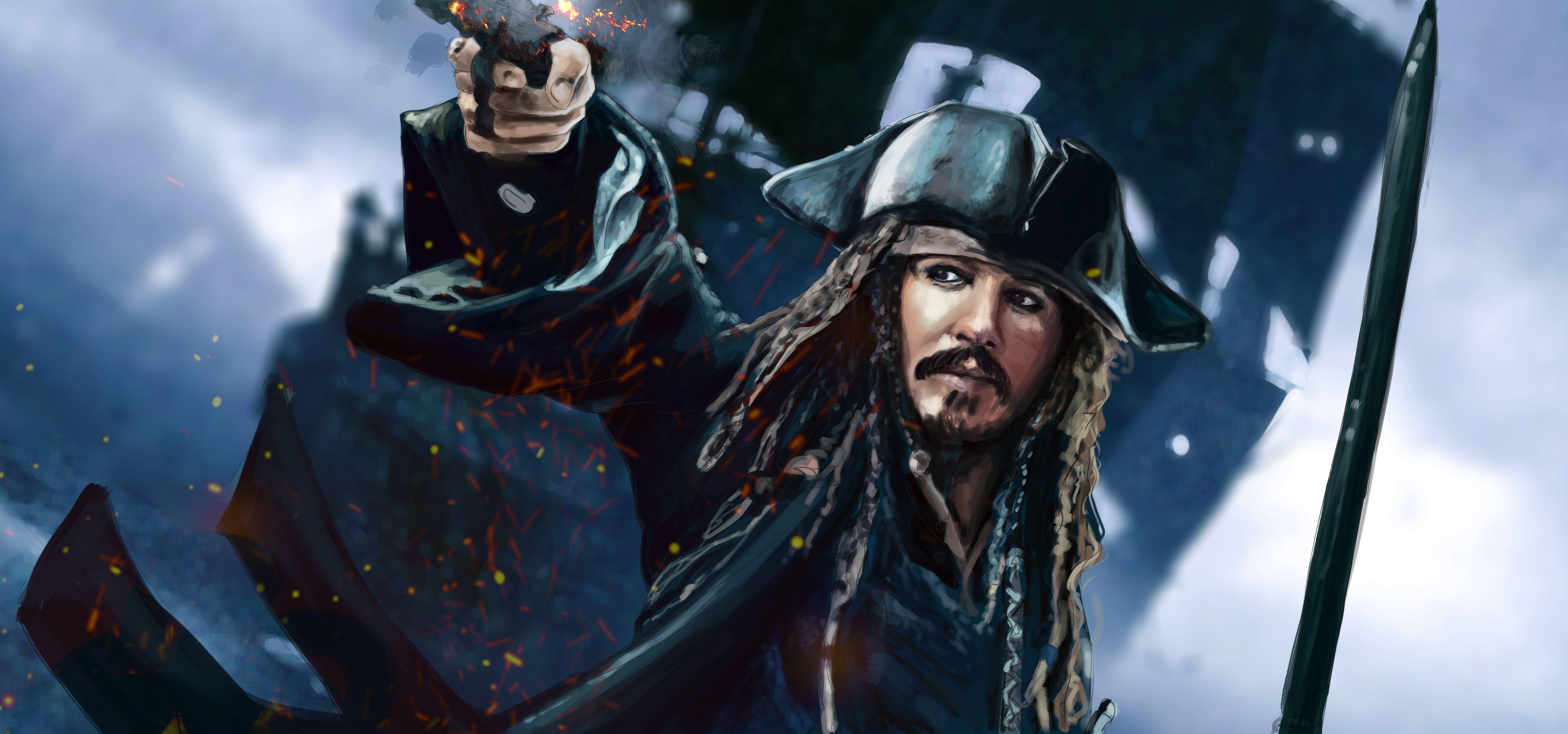 Jack Sparrow 5K, Kunstwerk, Laptop, 4K, HD, 5560x2600 4K Desktop