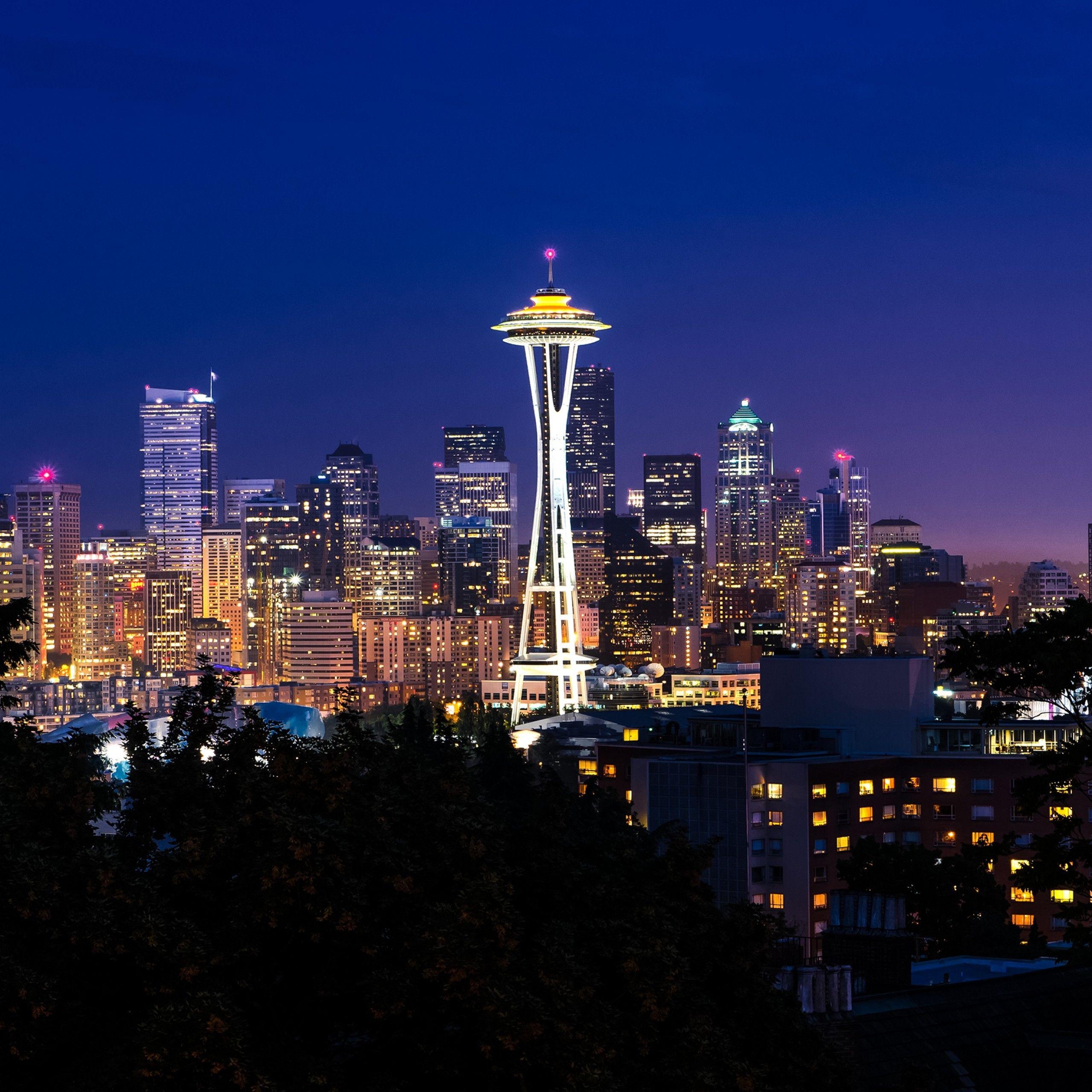 Space Needle, Nachtlandschaft, Seattle, Washington, Turm, 2560x2560 HD Handy