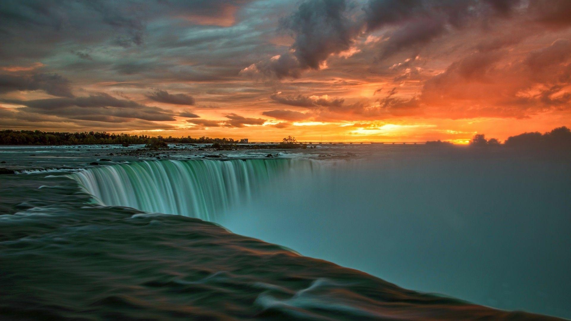 Niagara Fälle, Landschaft, Sonnenuntergang, Wolken, Wasser, 1920x1080 Full HD Desktop