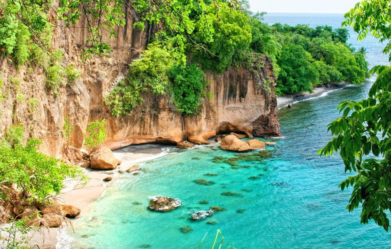 Dominica, Karibik, Geheimstrand, Saint Lucia, Natur, 1340x850 HD Desktop