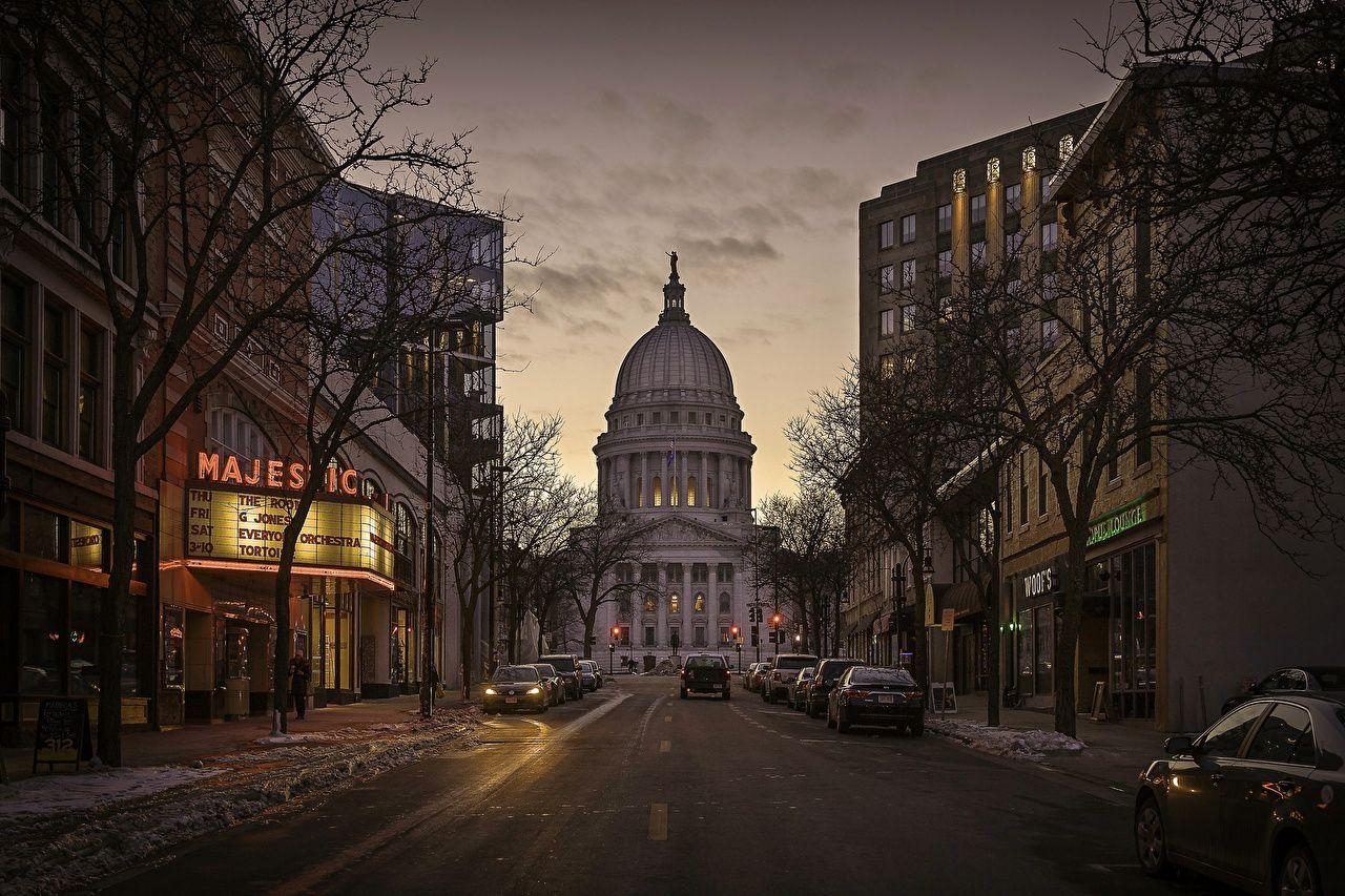 Wisconsin, State Capitol, Abend, Städte, Gebäude, 1280x860 HD Desktop