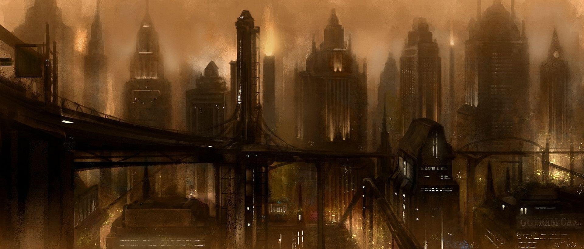 Gotham City, Bild, Hintergrund, Nacht, Neo-Noir, 1920x820 Dual Screen Desktop