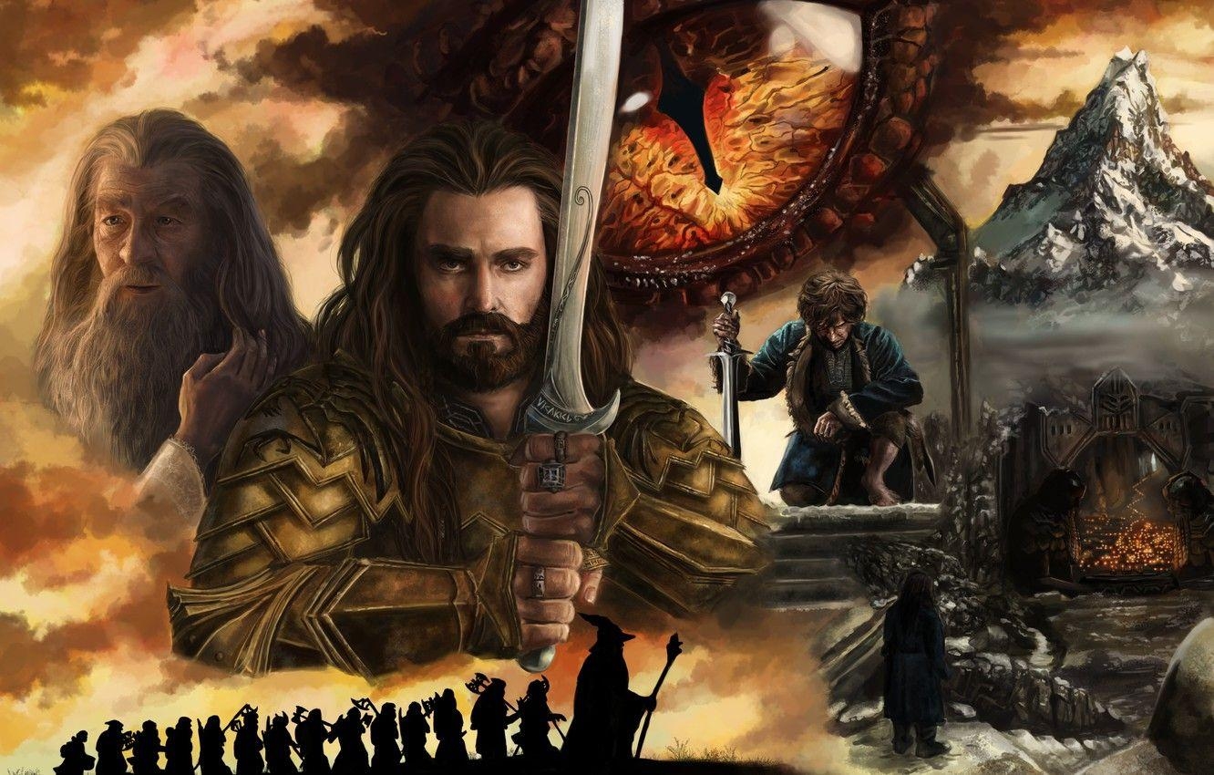 Hobbit, Gandalf, Bilbo, Thorin Eichenschild, Kunst, 1340x850 HD Desktop