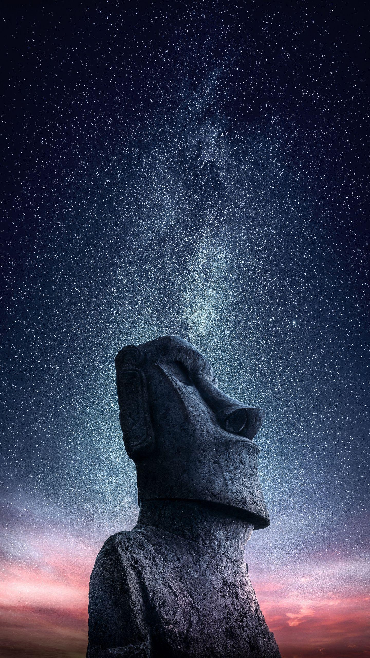 Osterinsel, Moai, Idol, Sternenhimmel, Samsung, 1440x2560 HD Handy