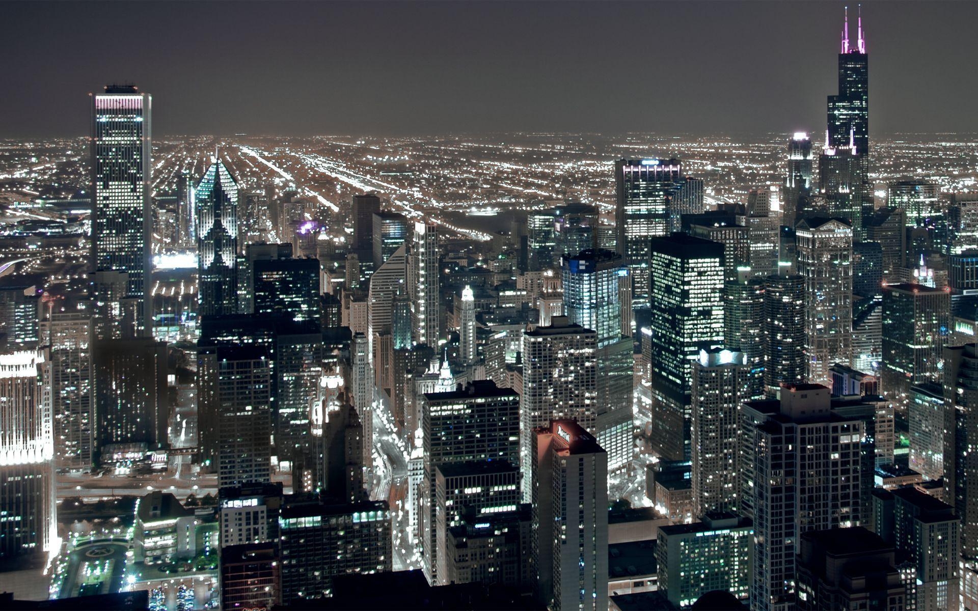 Chicago Nacht, PC Hintergrund, Skyline, Lichter, Stadt, 1920x1200 HD Desktop