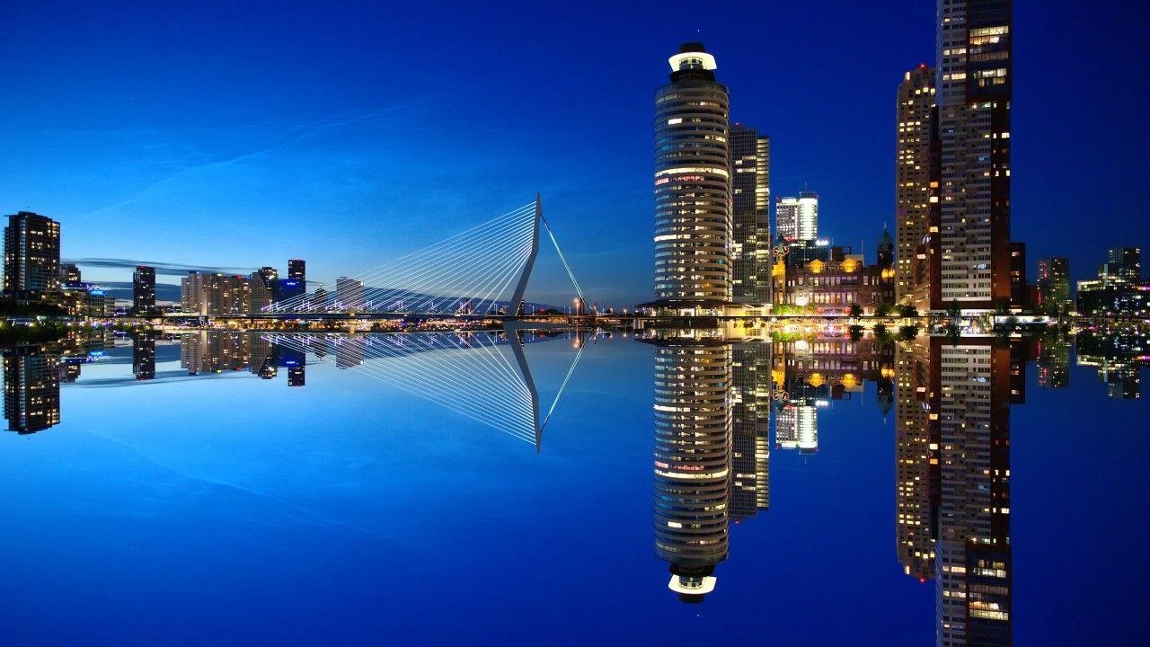 Rotterdam, Nachtlandschaft, Niederlande, 4K, Stadt, 1280x720 HD Desktop