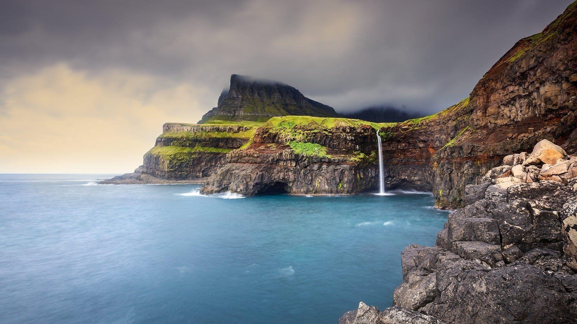 Múlafossur, Färöer Inseln, Wasserfall, Landschaft, HD, 1920x1080 Full HD Desktop