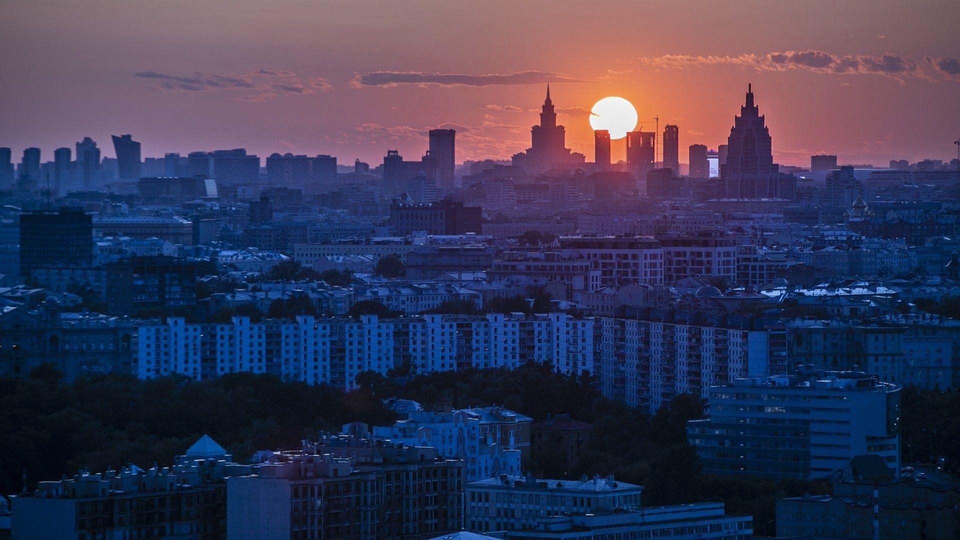 Moskau, Sonnenuntergang, Urban, Gebäude, Russland, 1920x1080 Full HD Desktop