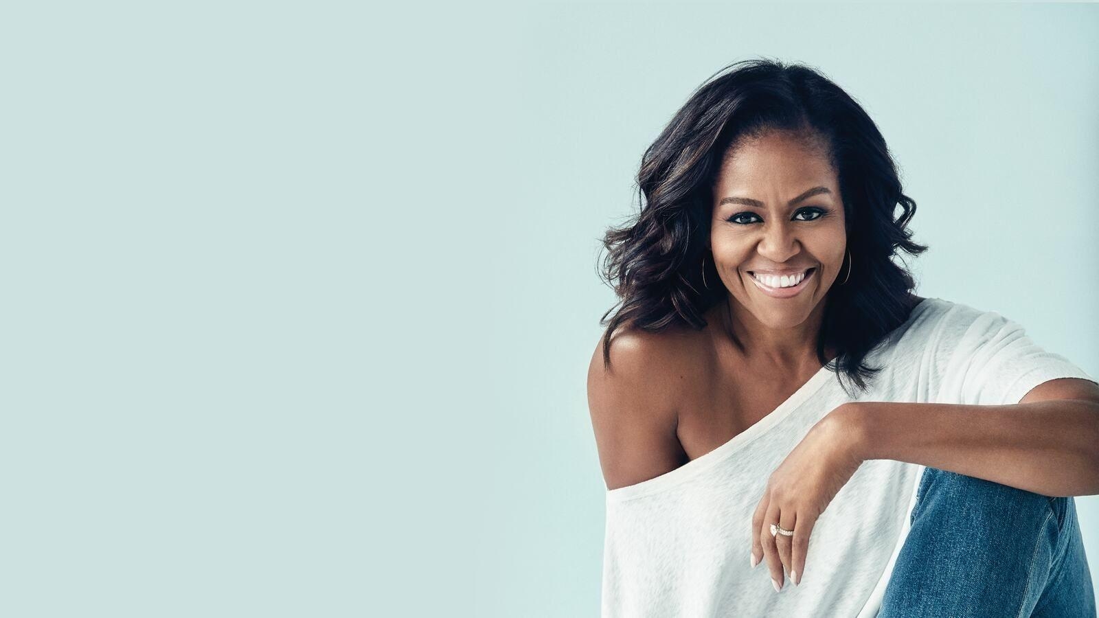 Michelle Obama, Gesicht, Lächeln, Haare, Lippen, 1600x900 HD Desktop