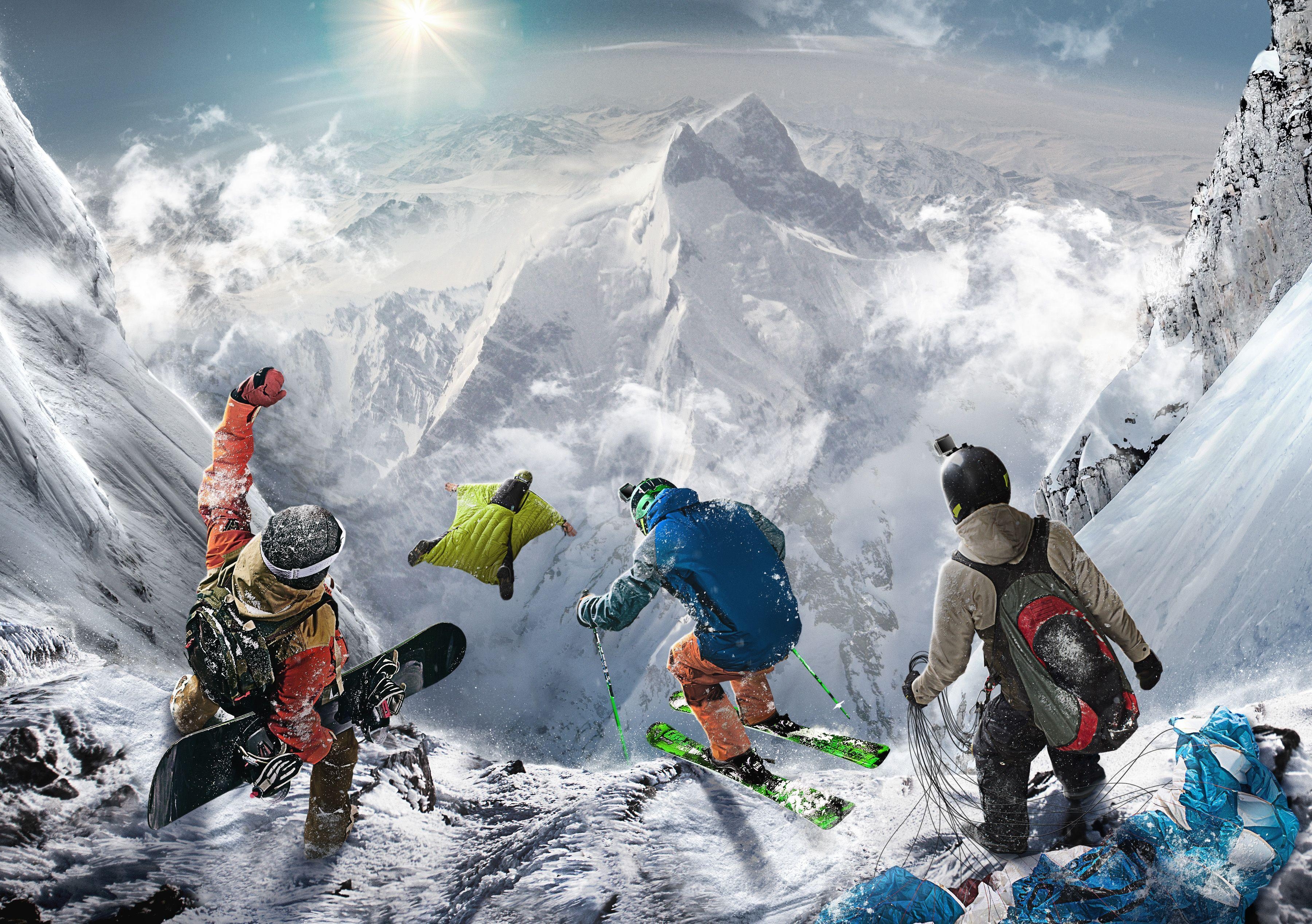 Skifahren, Wingsuit, Snowboarding, Paragliding, Steep, 3600x2540 4K Desktop