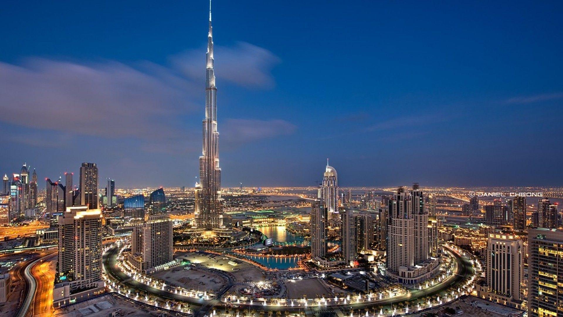 Burj Khalifa, Dubai, Skyline, Nächtliche Beleuchtung, Architekturikone, 1920x1080 Full HD Desktop