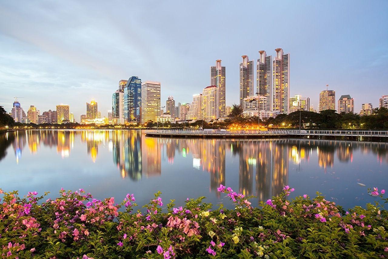 Bangkok, Park, Wasserfront, Wolkenkratzer, Städte, 1280x860 HD Desktop