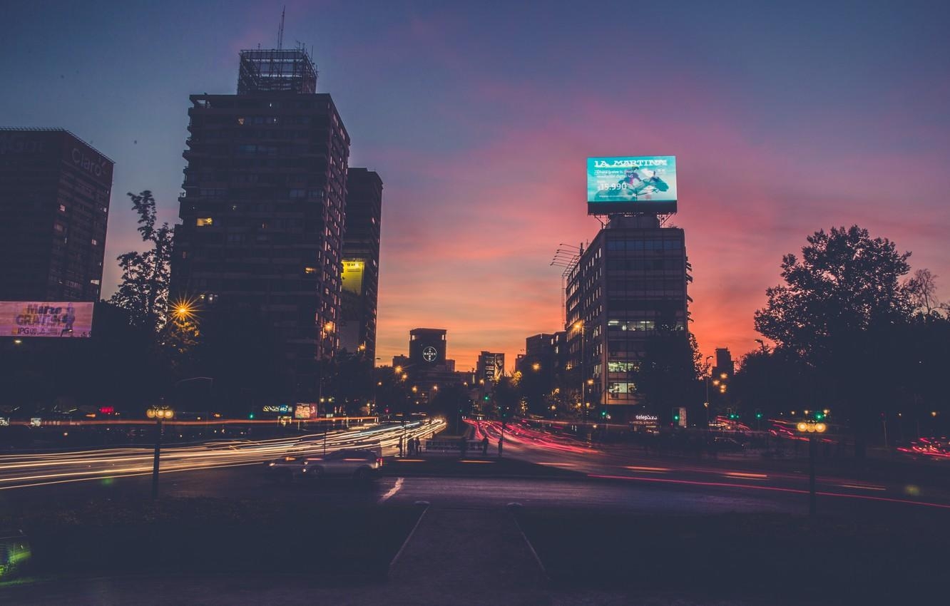 Santiago, Autos, Sonnenuntergang, Verkehr, Gebäude, 1340x850 HD Desktop