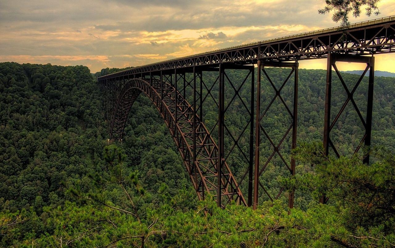 Eisenbahnbrücke, Virginia, Bahngleis, Landschaft, USA, 1280x810 HD Desktop