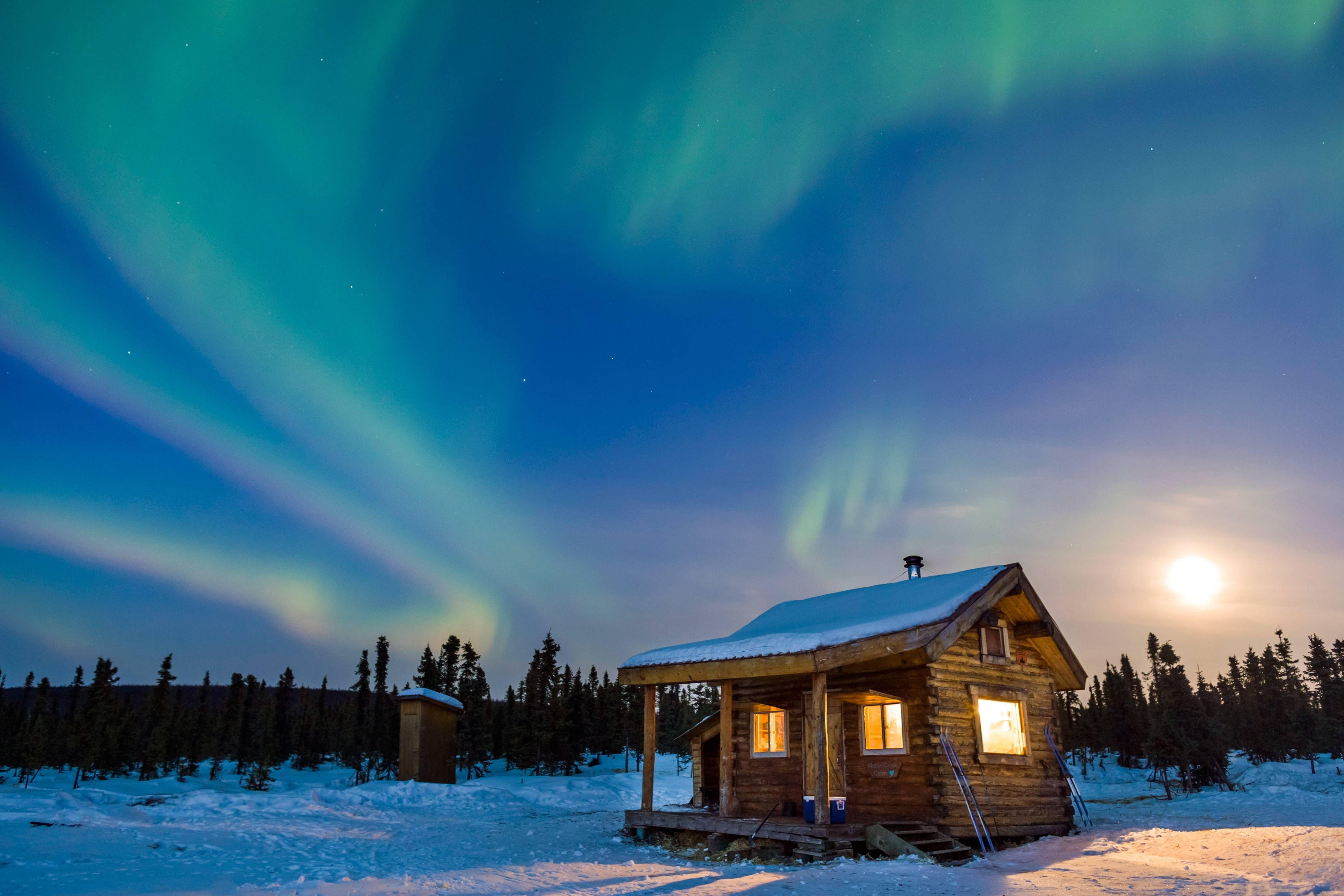 Alaska, Hütte, Nordlichter, 4K, Ultra-HD, 5120x3410 4K Desktop