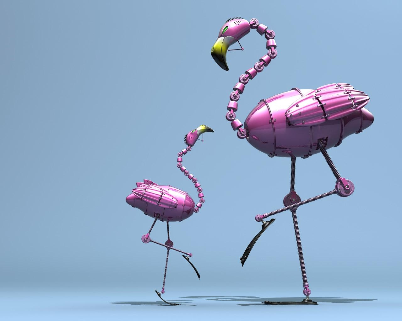 Mechanics, Flamingo, Kunst, rosa, Tiere, 1280x1030 HD Desktop