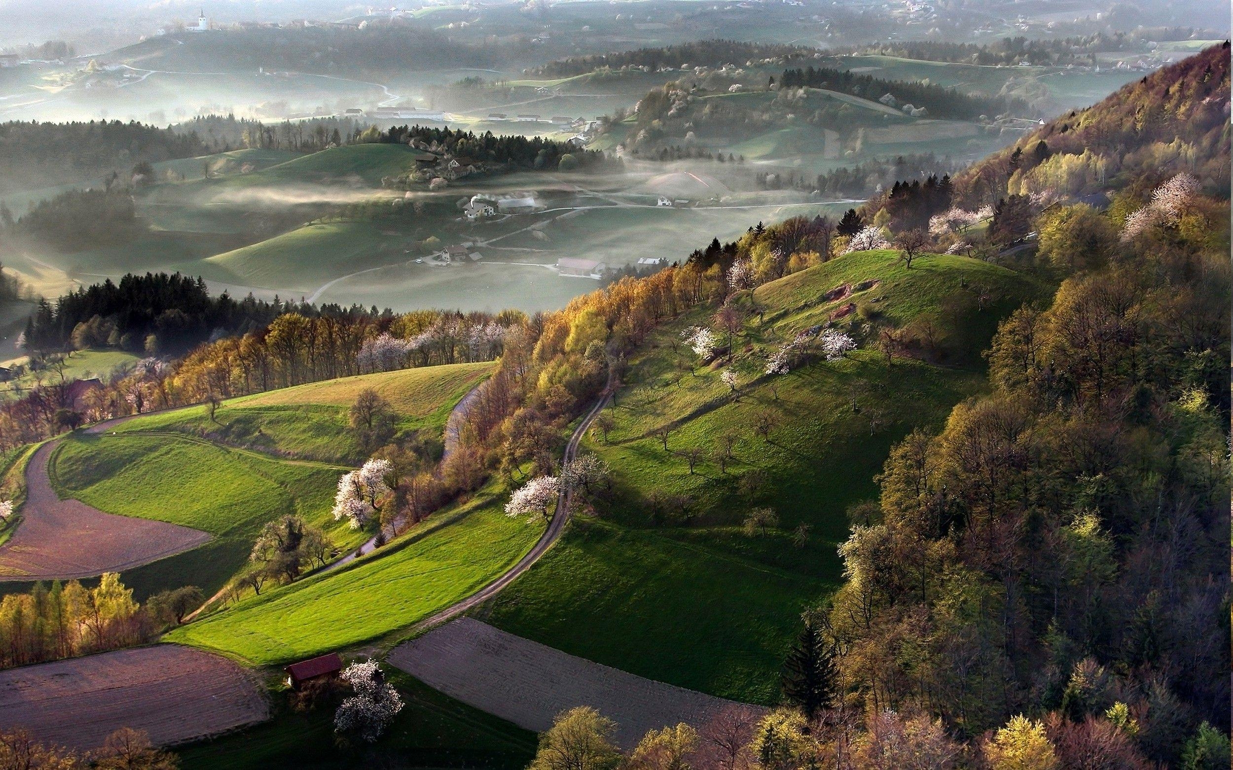 Natur, Landschaft, Nebel, Frühling, Slowenien, 2500x1570 HD Desktop