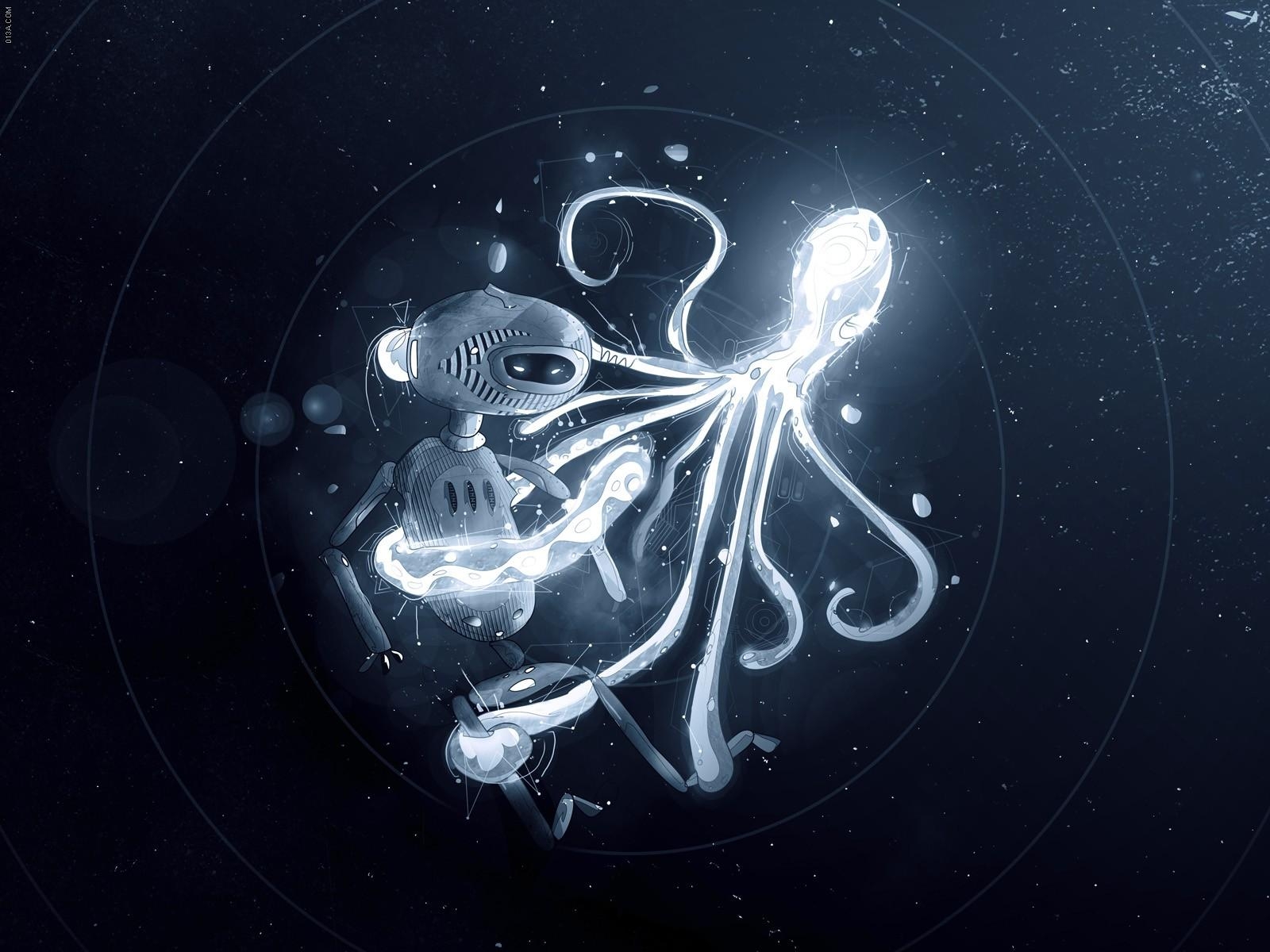 Oktopus, Tiere, Lichtkunst, Unterwasser, Tentakel, 1600x1200 HD Desktop