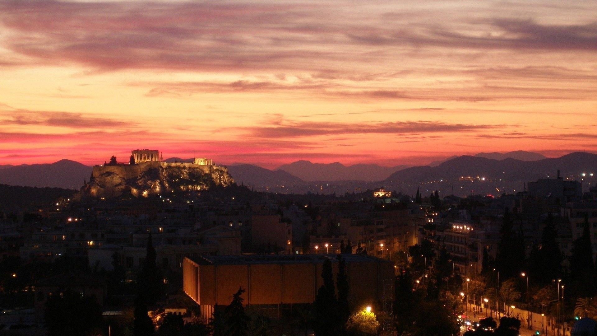 Athen Sonnenuntergang, Stadtansicht, Griechische Abendstimmung, 1920x1080 Full HD Desktop