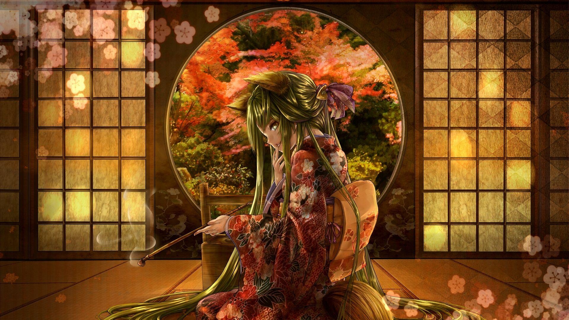 Blumen, Kimono, Fuchsohren, Raum, Kunst, 1920x1080 Full HD Desktop