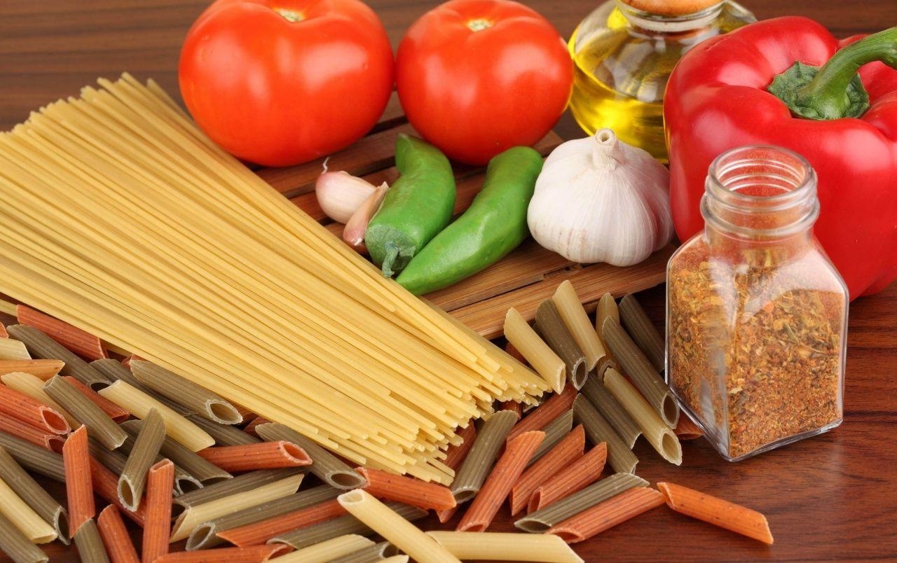 Pasta, Knoblauch, Tomaten, Stockbild, Hintergrund, 1280x810 HD Desktop