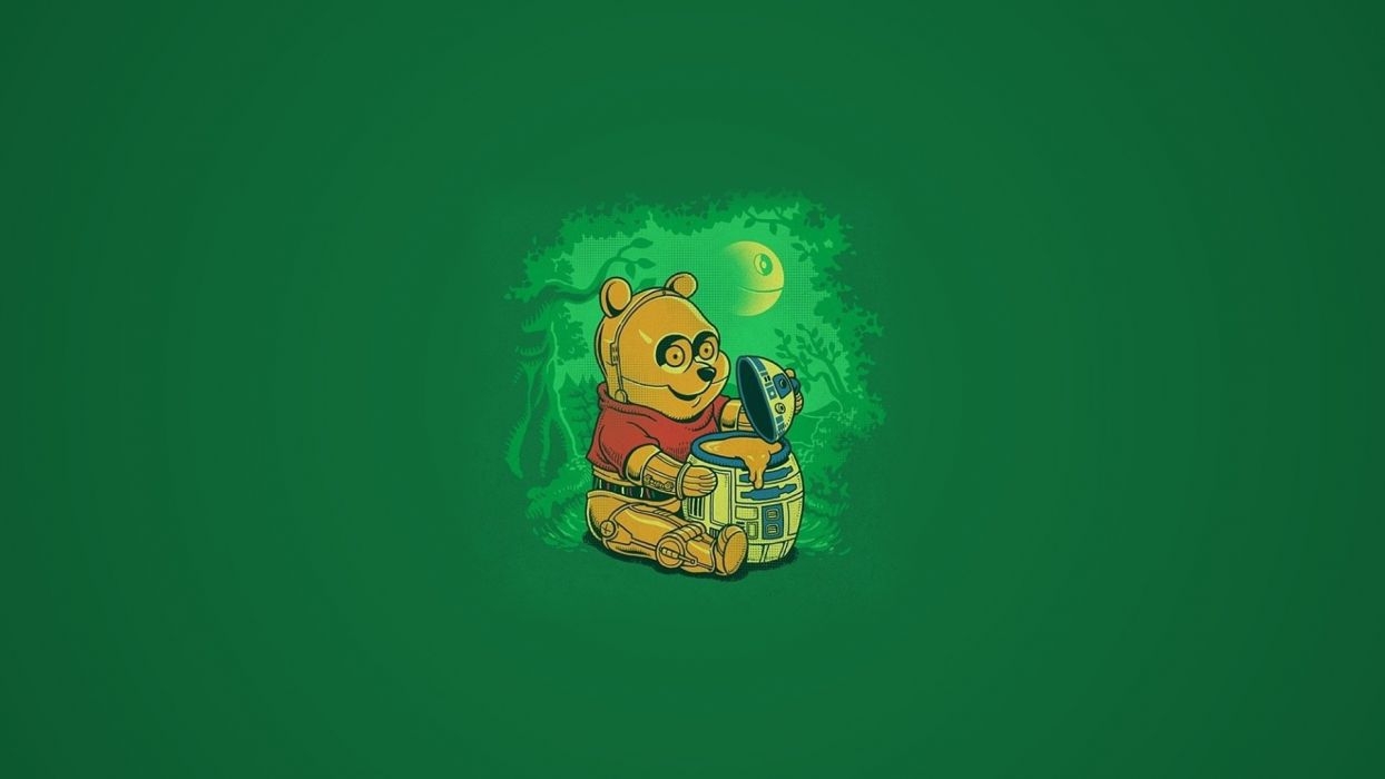 C-3PO, Winnie Puuh, Sci-Fi, R2-D2, Comic, 1250x700 HD Desktop