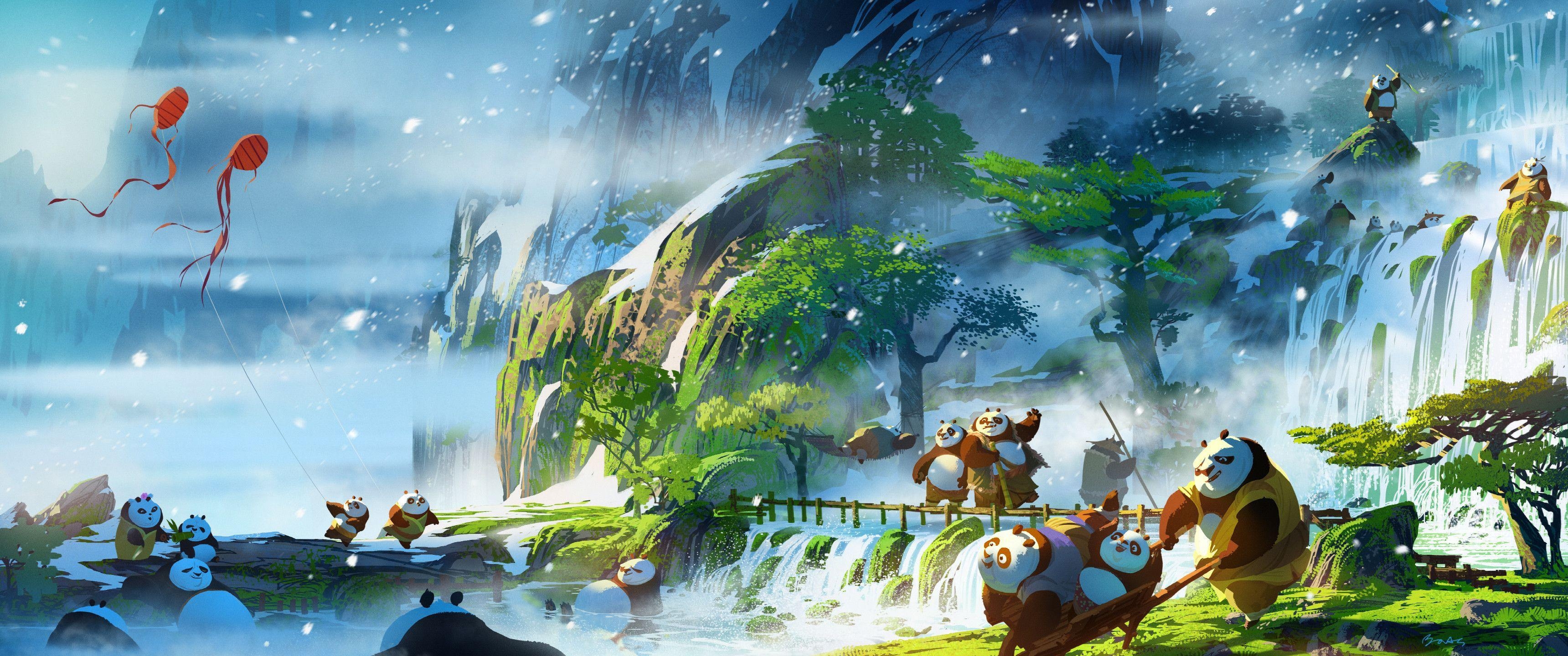 Kung Fu Panda, Hintergrund, Cartoon, Animationsfilm, Bild, 3440x1440 Dual Screen Desktop