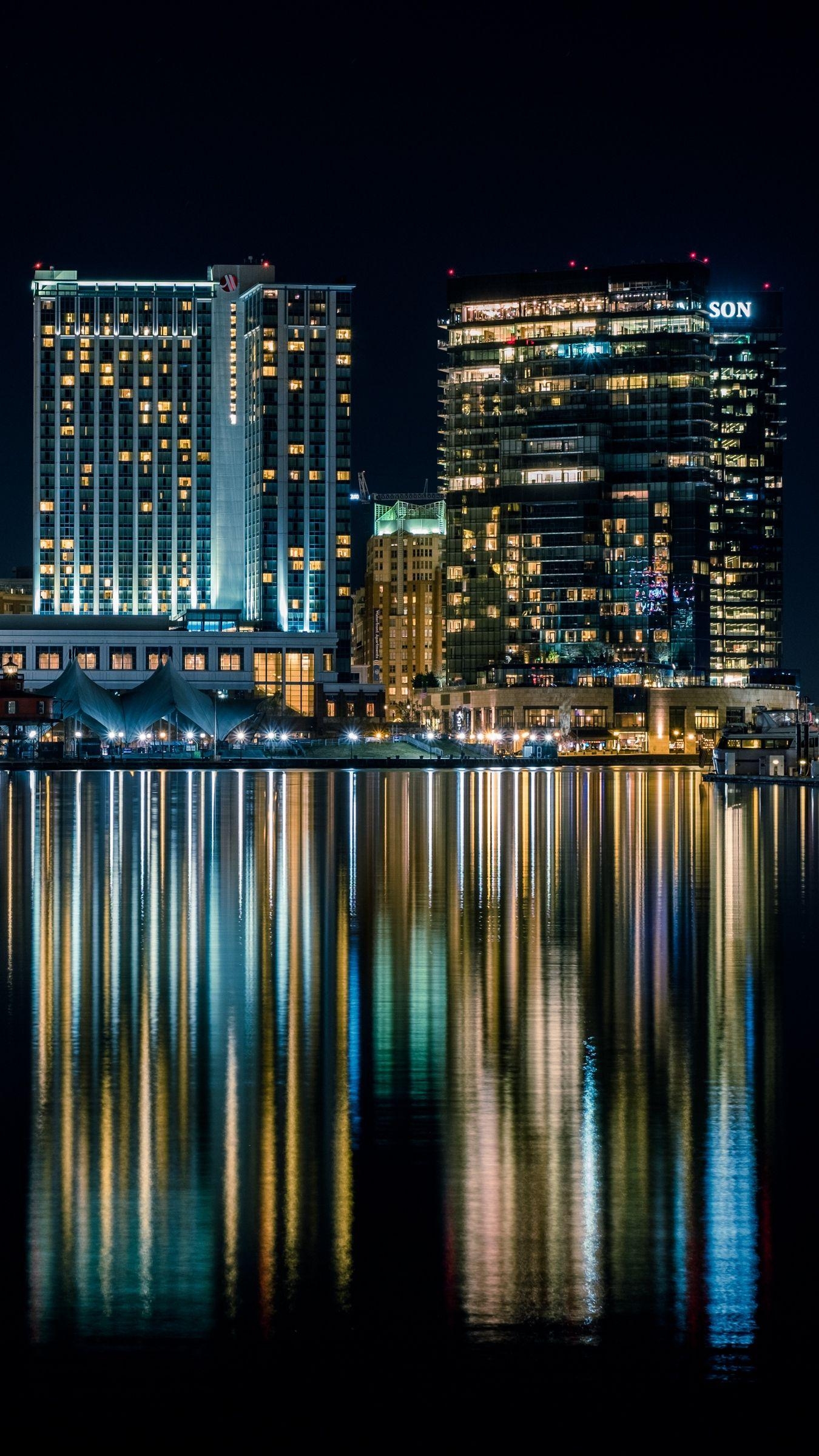 Baltimore, Nacht, Stadt, Hafen, Gebäude, 1350x2400 HD Handy