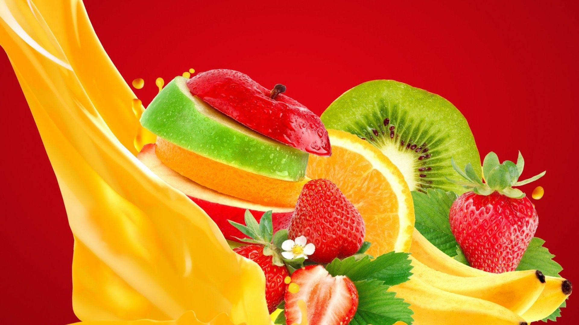 Apfel, Banane, Erdbeere, Saft, Essen, 1920x1080 Full HD Desktop