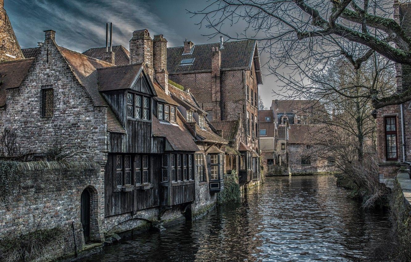 Herbst, Gebäude, Heim, Kanal, Belgien, 1340x850 HD Desktop