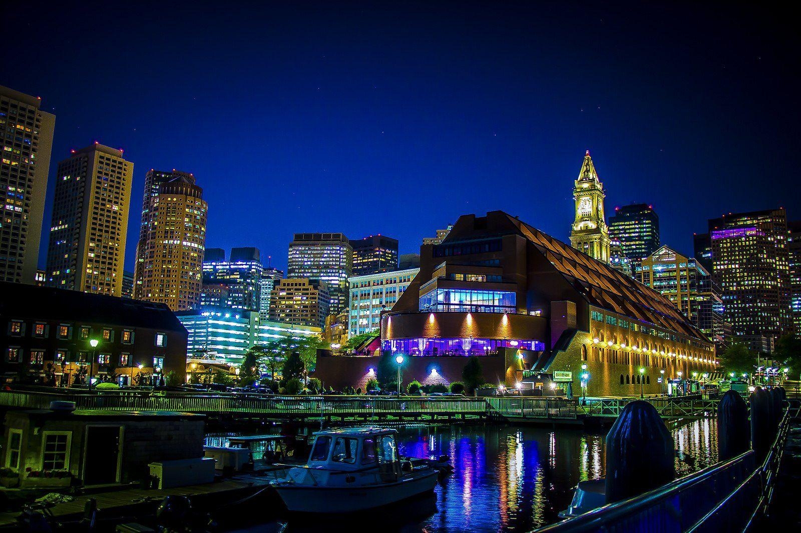 Boston, Architektur, Brücken, Skyline, Nacht, 1600x1070 HD Desktop