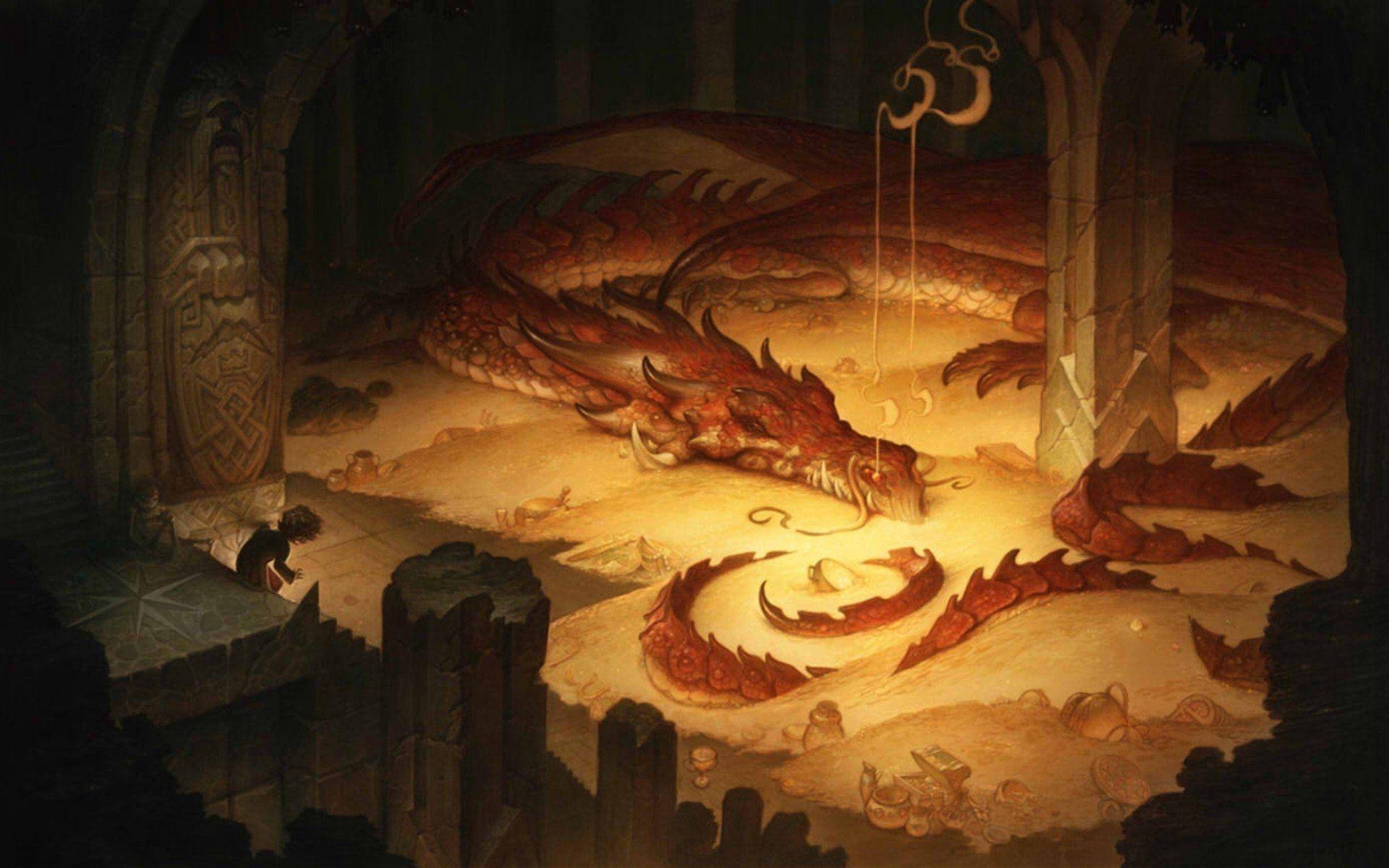 Bilbo Beutlin, Smaug, Hobbit, Film, Gold, 1920x1200 HD Desktop