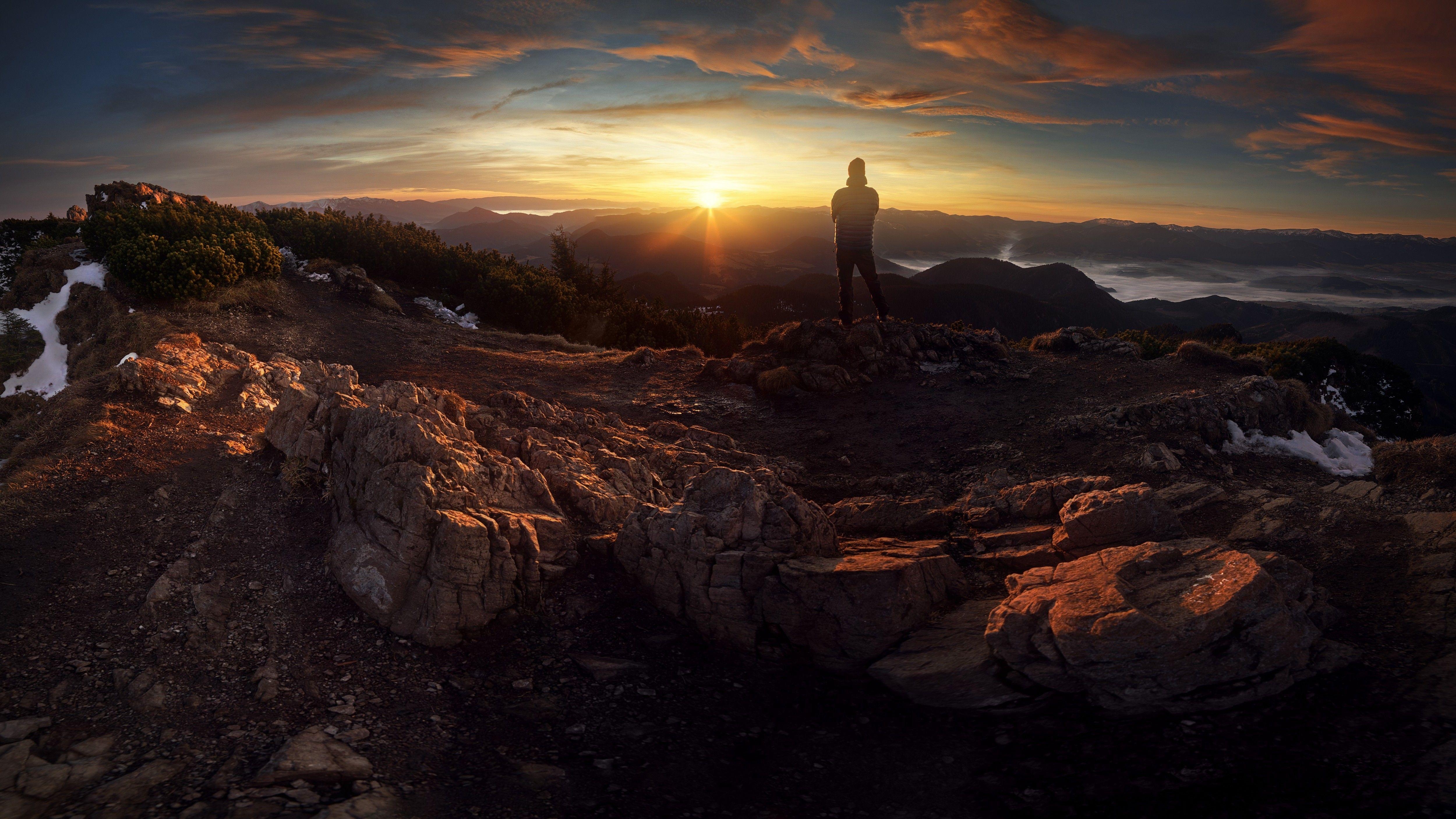 Berglandschaft, Slowakei, Sonnenuntergang, Panorama, Nebel, 5000x2820 4K Desktop