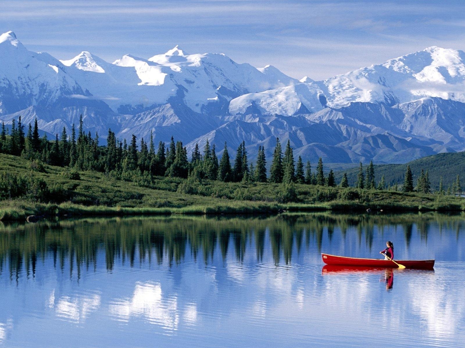 Berge, Landschaften, Natur, Kanu, Reflexionen, 1600x1200 HD Desktop