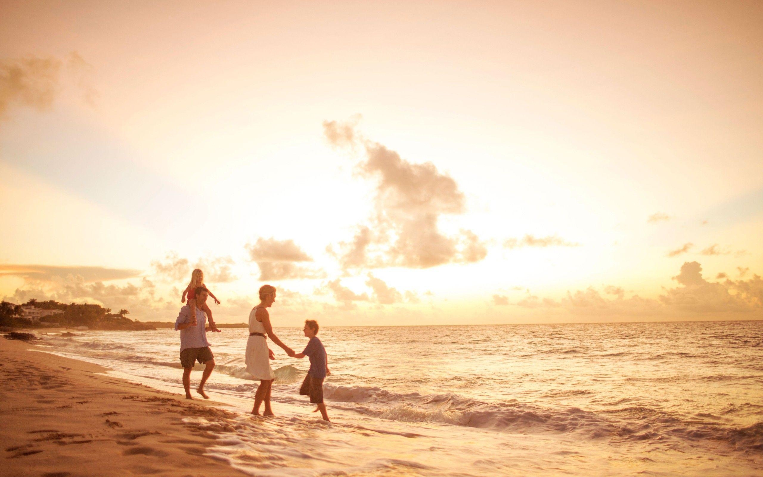 Familie, Strand, Sonnenuntergang, Anguilla, Bild, 2560x1600 HD Desktop