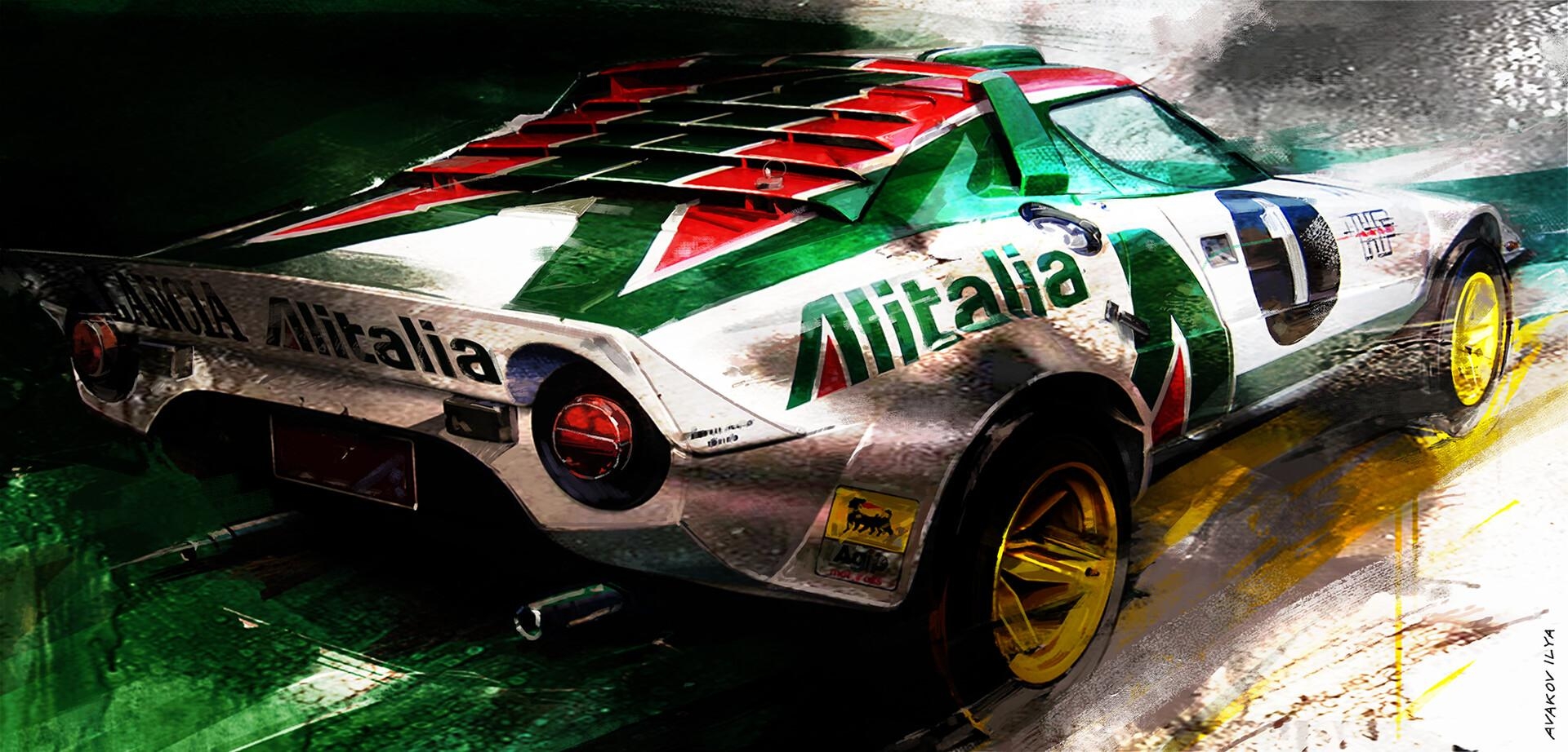 Lancia Stratos, Auto, Illustration, HF, Motorsport, 1920x930 Dual Screen Desktop