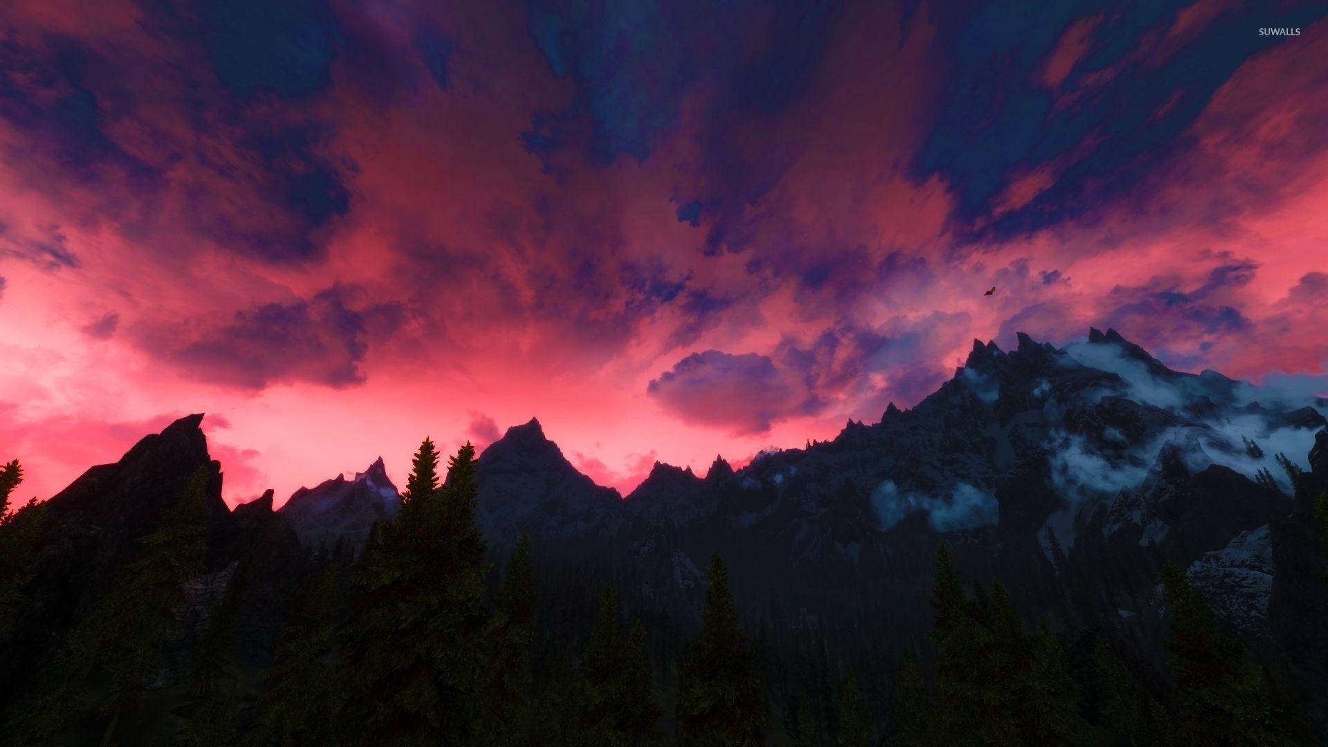 Skyrim, Elder Scrolls, Roter Himmel, Hintergrund, Wallpaper, 1920x1080 Full HD Desktop