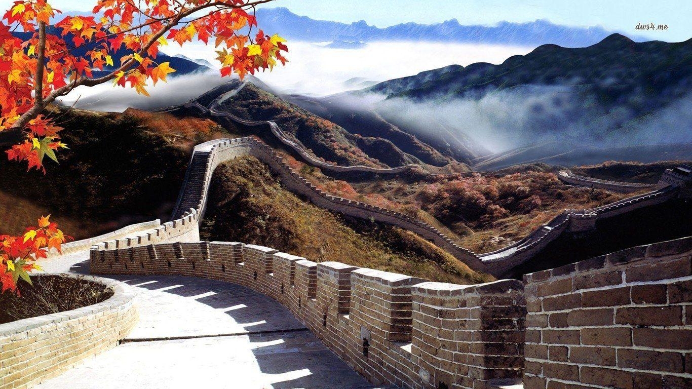 Große Mauer, Chinesische Mauer, Landschaft, Asien, Sicht, 1370x770 HD Desktop