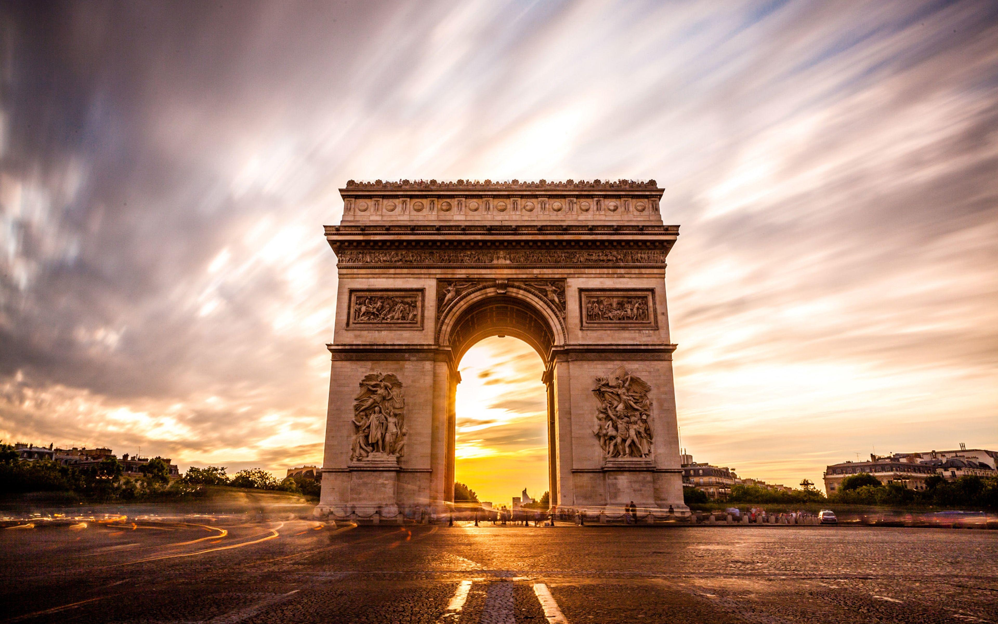 Arc de Triomphe, Paris, Sonnenuntergang, 4K, Frankreich, 3840x2400 4K Desktop