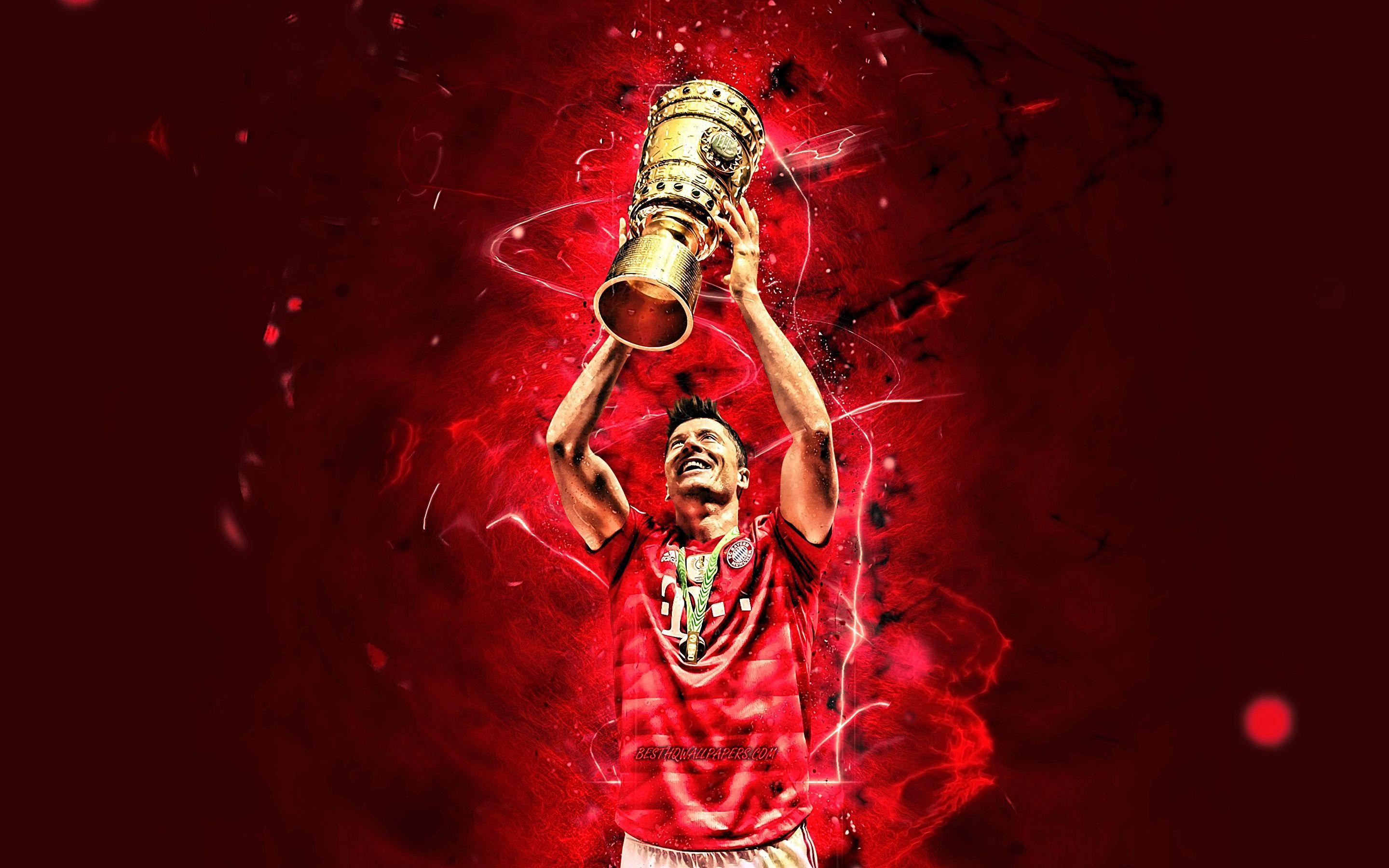 Robert Lewandowski, Pokalsieger, Topstürmer, Pokale, FC Bayern, 2880x1800 HD Desktop