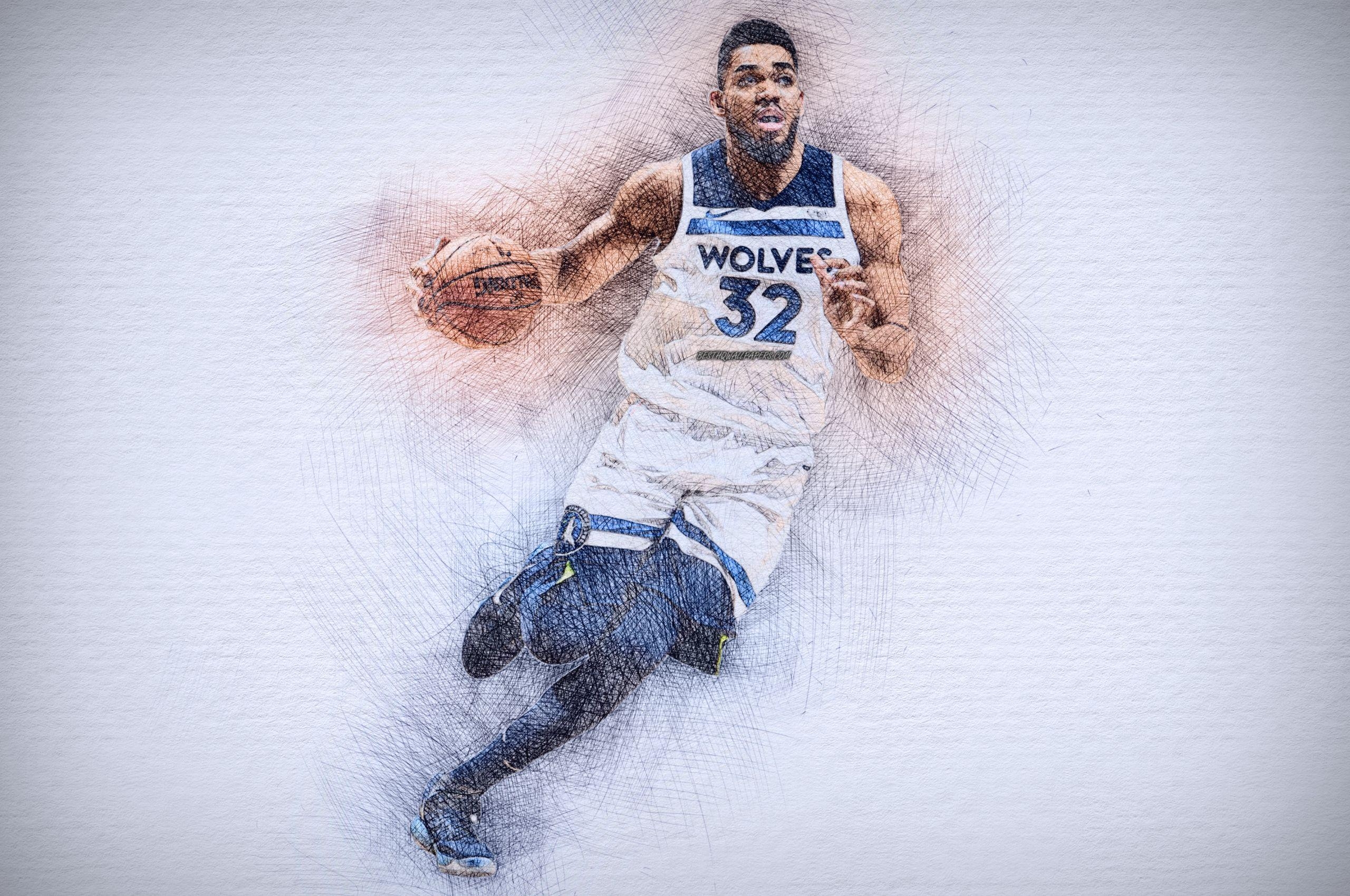 Karl-Anthony Towns, 4K, Basketball, Kunstwerk, Download, 2560x1700 HD Desktop