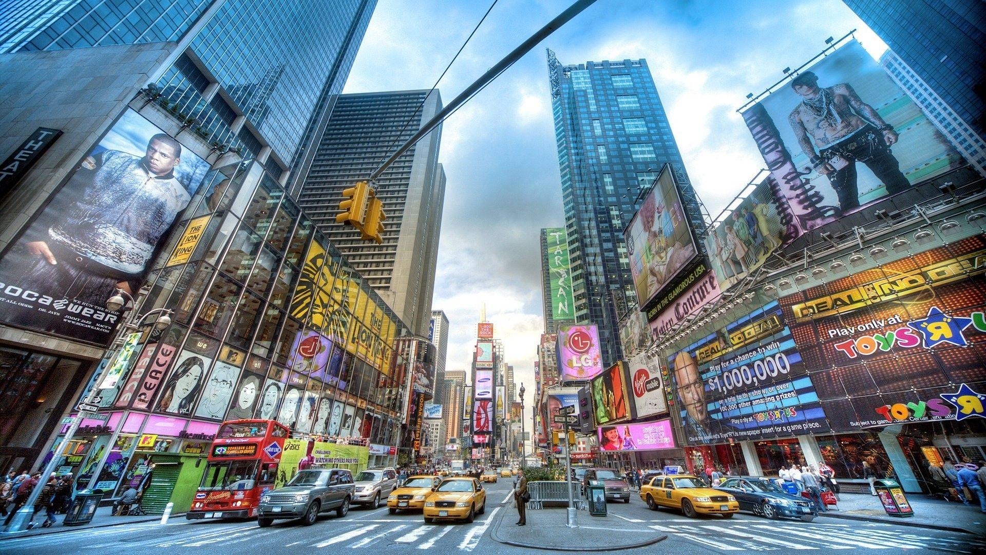 Broadway, Hochhäuser, Manhattan, New York, Autos, 1920x1080 Full HD Desktop