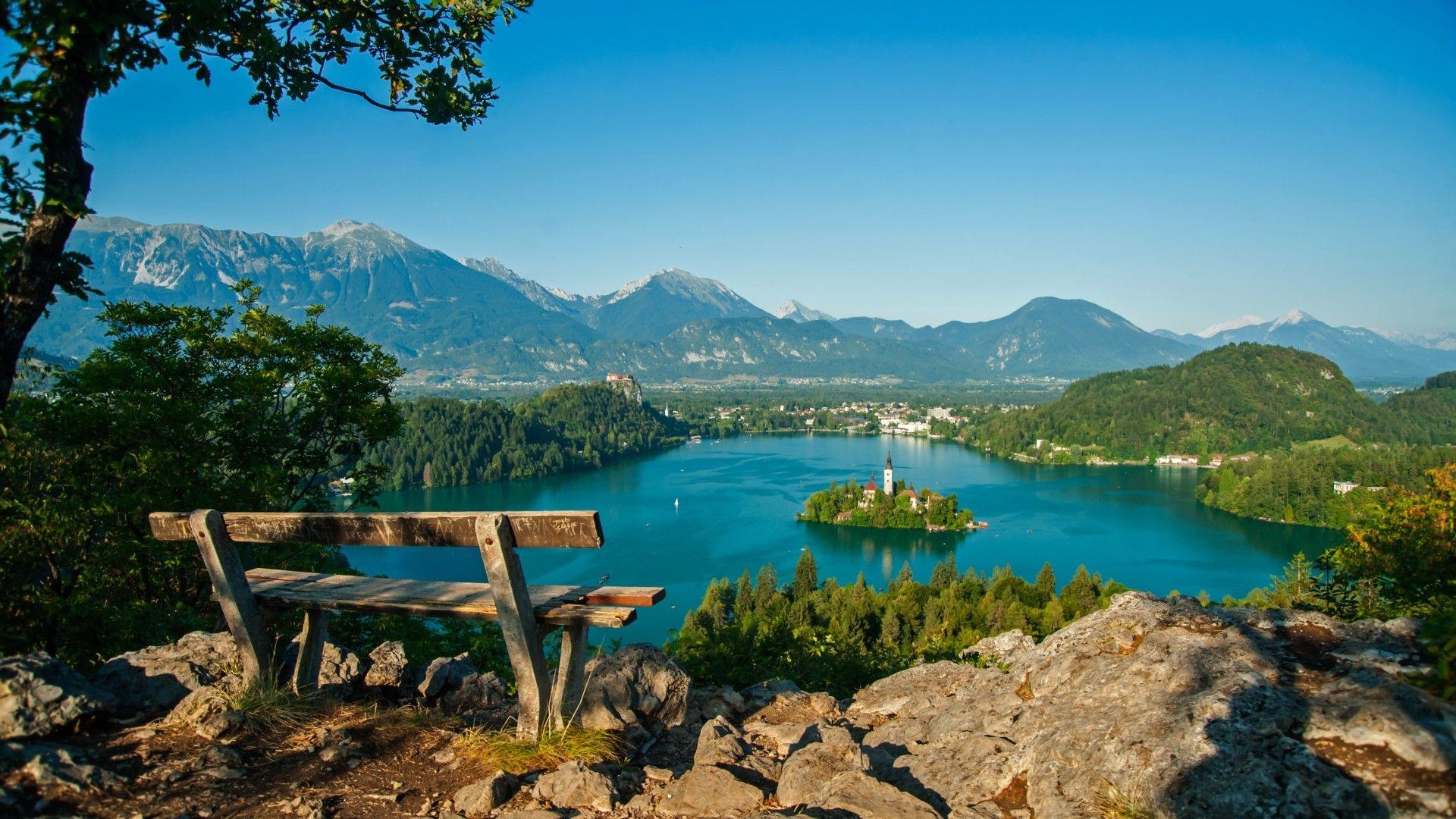 See Bled, Berge, Baum, Slowenien, HD, 1920x1080 Full HD Desktop