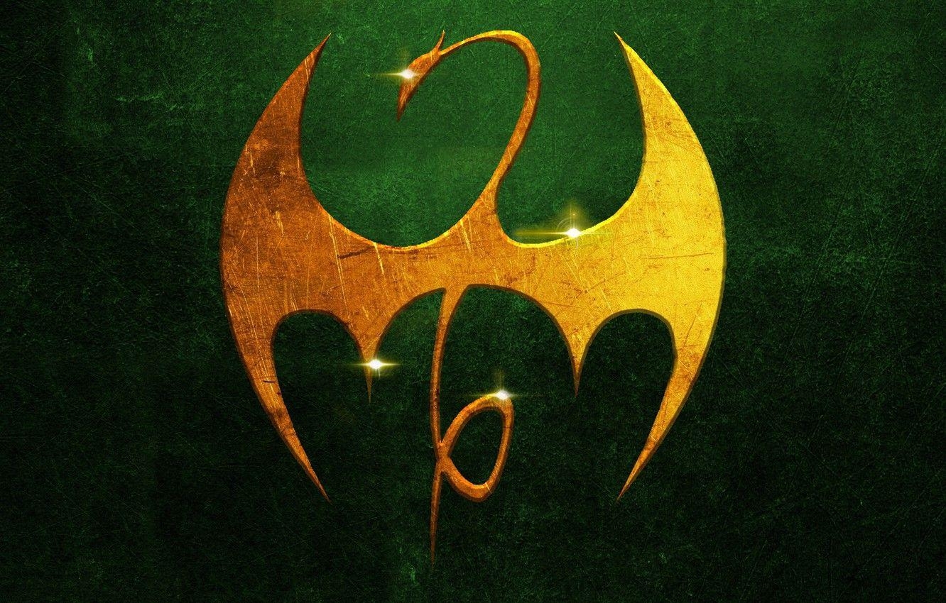 Goldenes Logo, Drache, Iron Fist, Marvel, Comics, 1340x850 HD Desktop