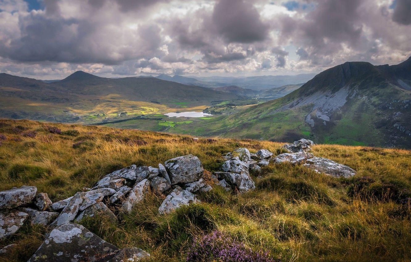 Berge, Snowdonia, Wales, Steine, Tal, 1340x850 HD Desktop