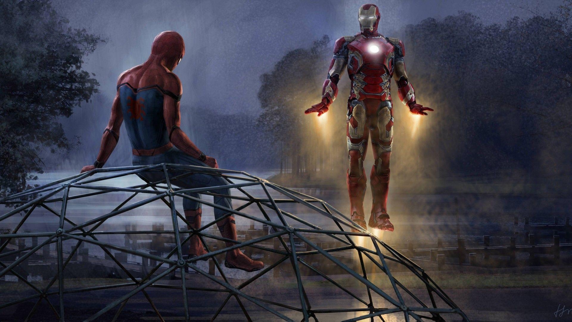 Iron Man, Spider Man, Homecoming, Artwork, 5K, 1920x1080 Full HD Desktop