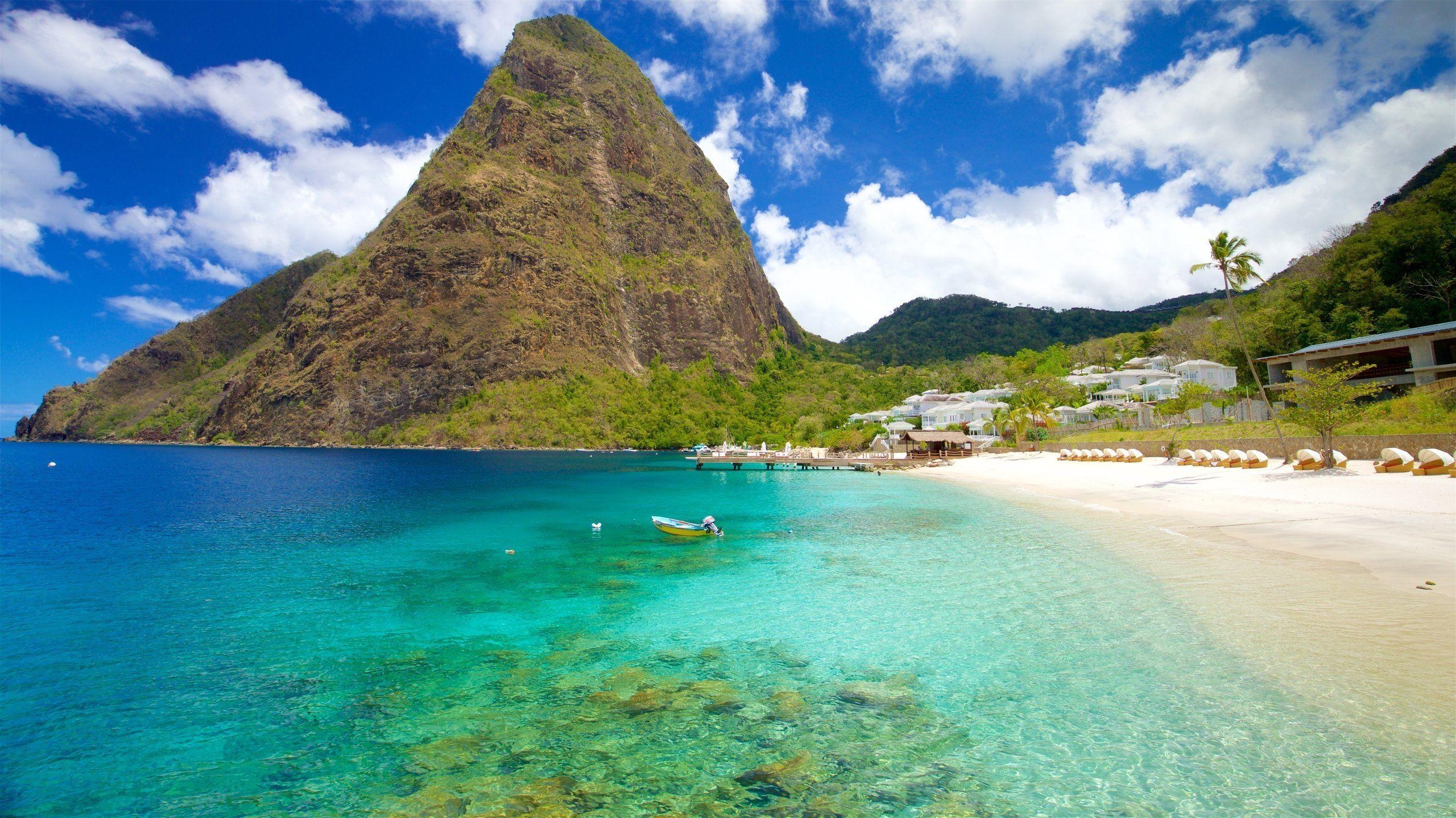 Saint Lucia, Panoramabild, Karibik, Strand, Natur, 2560x1440 HD Desktop